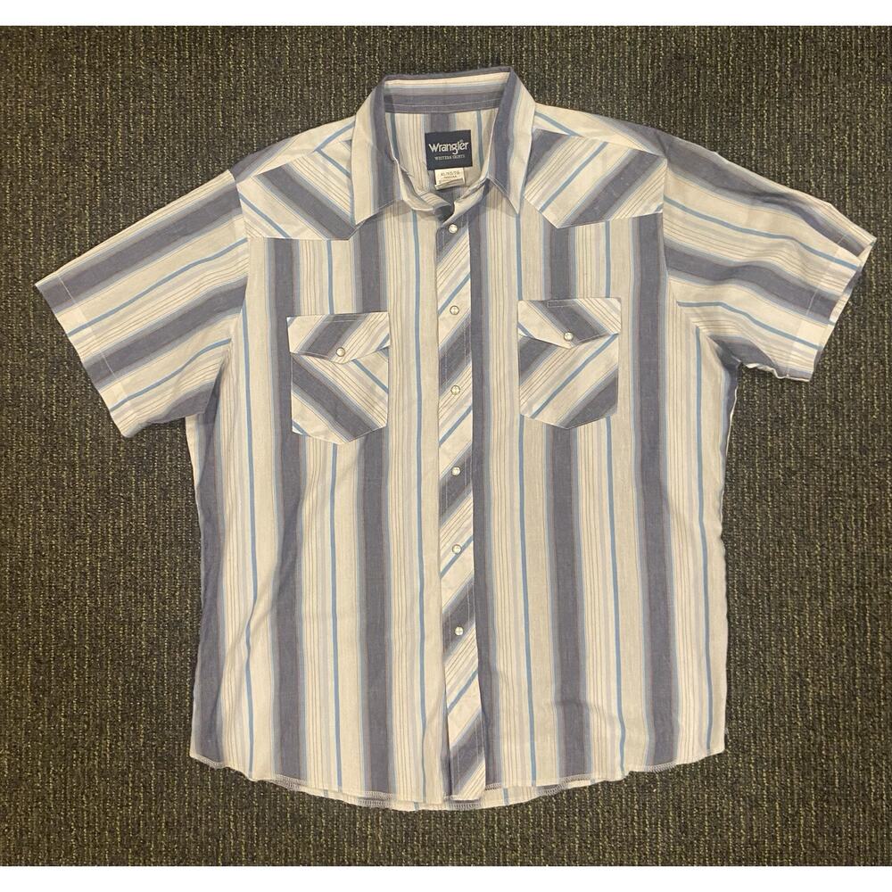 Wrangler Shirt Mens XL Blue Striped Pearl Snap Cowboy Rodeo Western Button Up